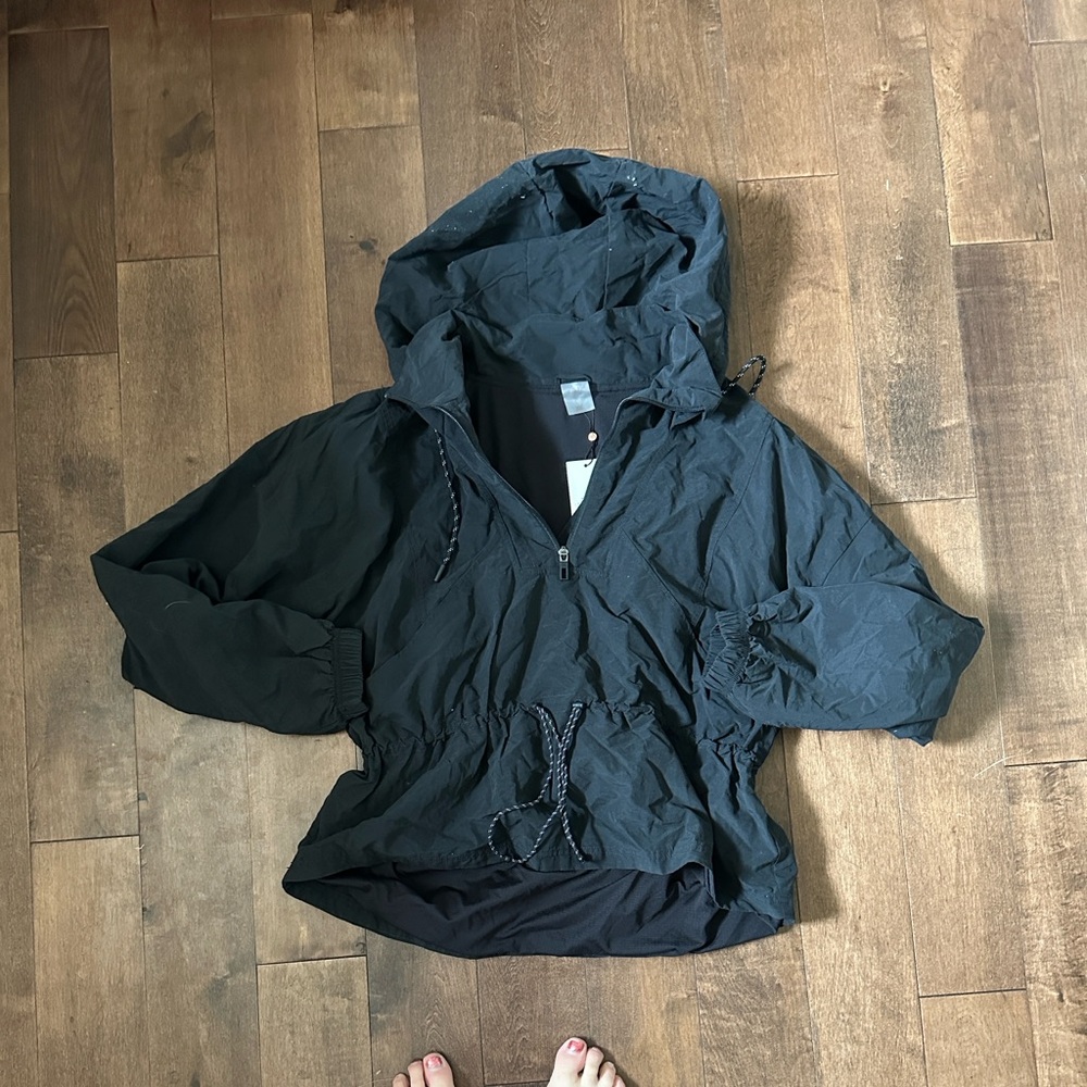 Women's Black Hooded Bomber Pullover Jacket